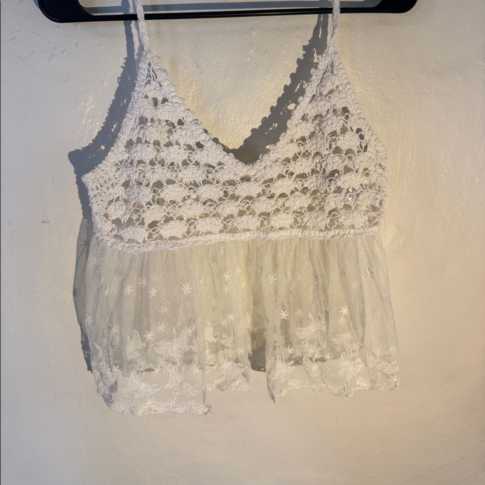 Y2K vintage white crochet tank top